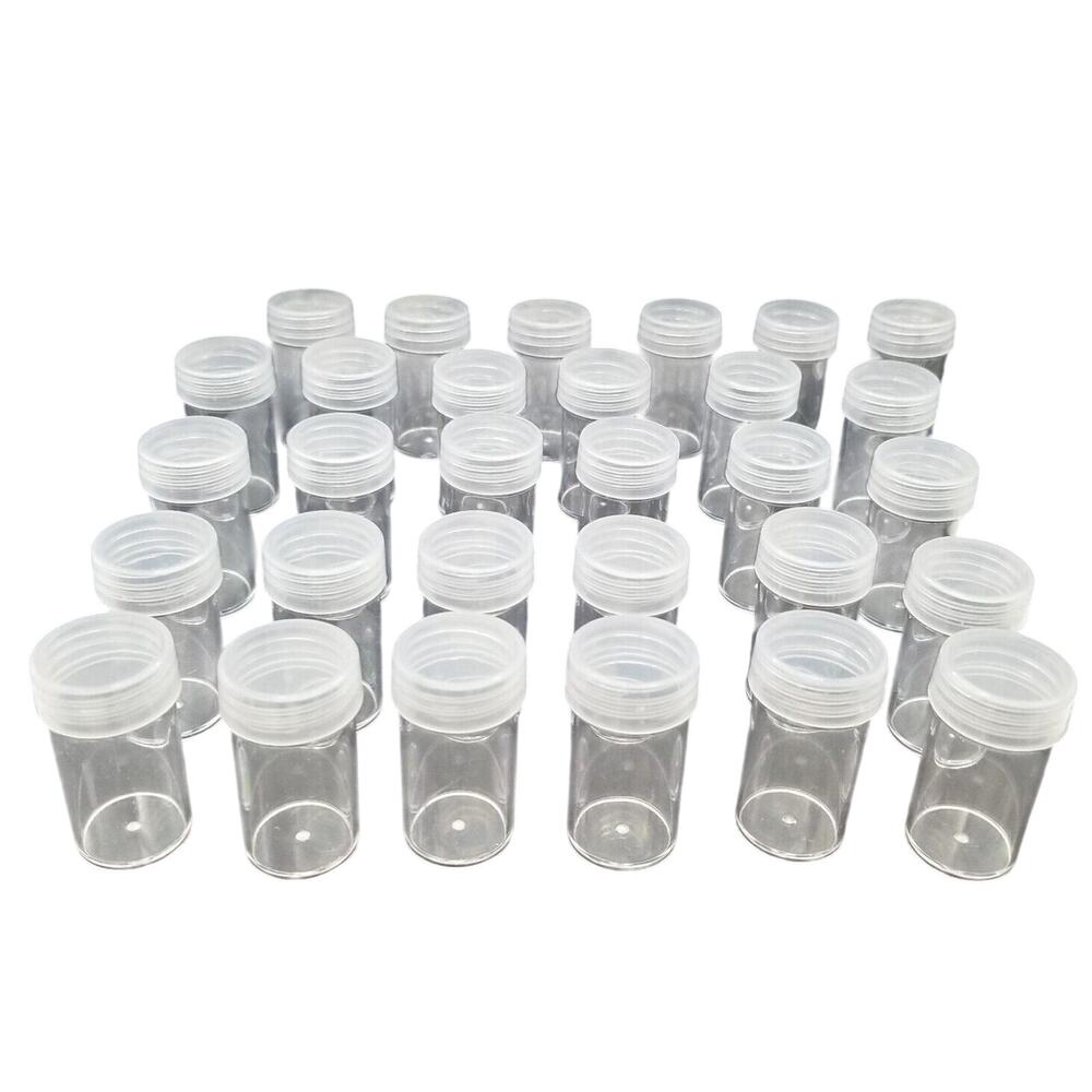 30 Bottle JARS Plastic Container Craft Organizing Hobby Pill Clear Screw lids 2"